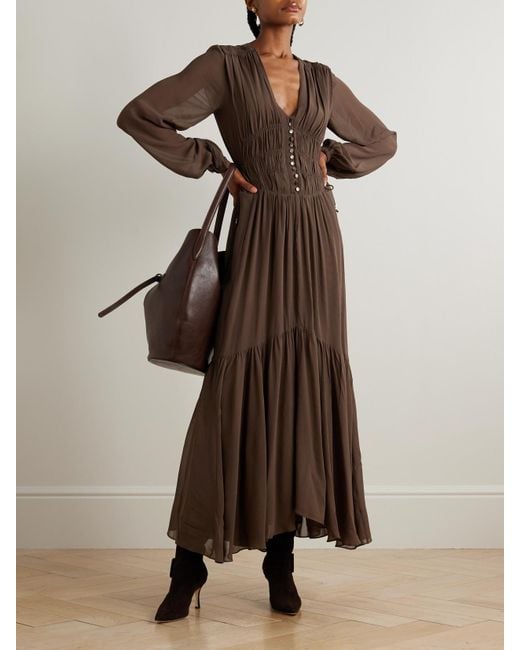 Isabel Marant Brown Briane Maxikleid Aus Georgette Mit Raffungen