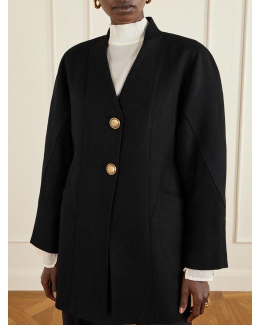 Maison Mayle Black Ines Paneled Wool-Twill Coat