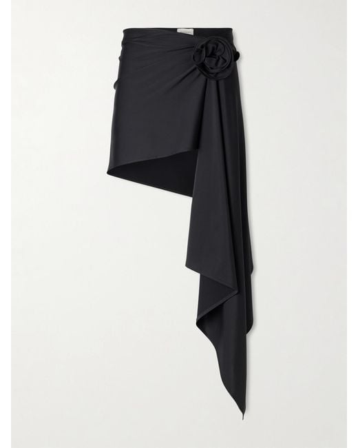 Magda Butrym Black Asymmetric Floral-Appliquéd Stretch-Jersey Coverup