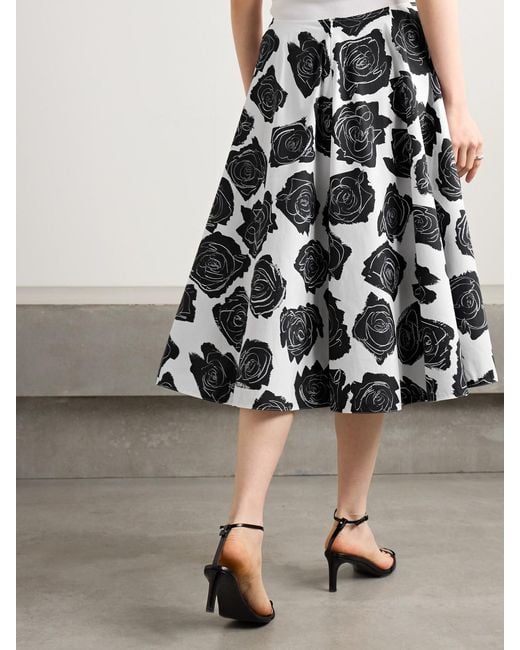 Marni Black Pleated Floral-Print Cotton-Poplin Midi Skirt