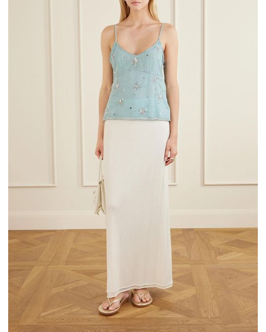 Staud Blue Azzurra Embellished Tulle Top
