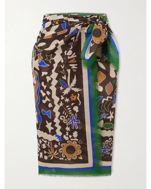 ALÉMAIS Brown Maroc Pareo Aus Bedrucktem Biobaumwoll-Voile Mit Fransen