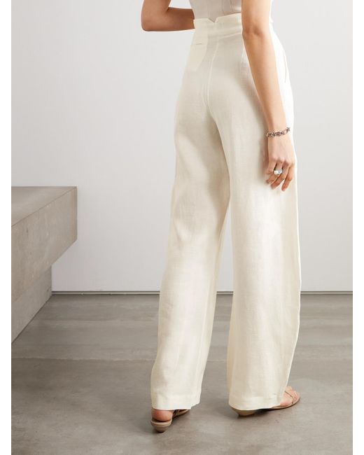 Cortana Natural Marlo Pleated Linen Straight-Leg Pants
