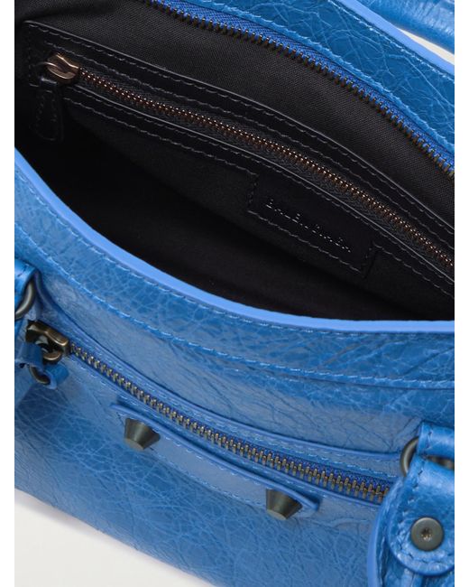 Balenciaga Blue Le City Kleine Tote Aus Strukturiertem Leder Mit Verzierungen