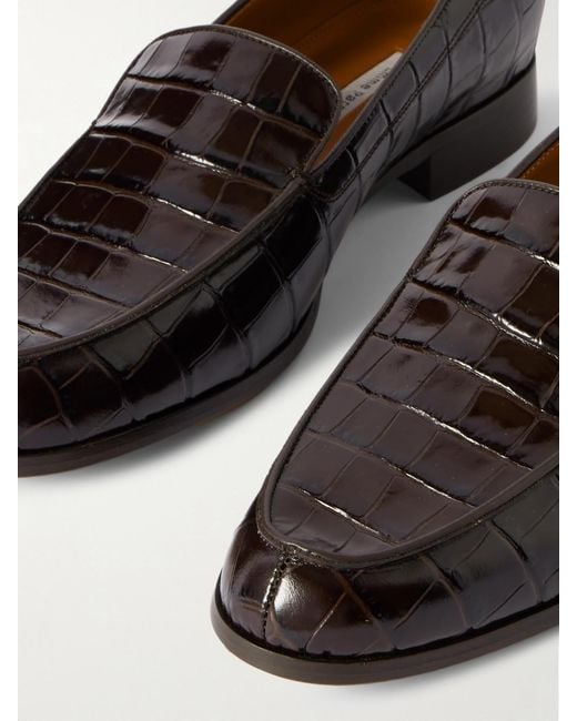 Emme Parsons Brown Danielle Glossed Croc-Effect Leather Loafers