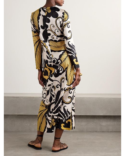 LaDoubleJ White Swing Printed Silk-Twill Midi Dress