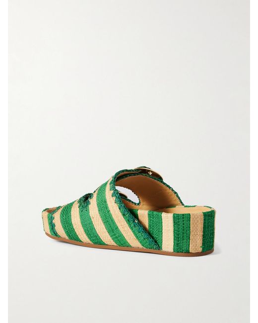 Loeffler Randall Green Theo Two-Tone Raffia Sandals