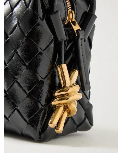 Bottega Veneta Black Loop Mini Intrecciato Leather Shoulder Bag