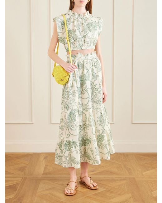 Lemlem White Sanaa Tiered Printed Linen Midi Skirt