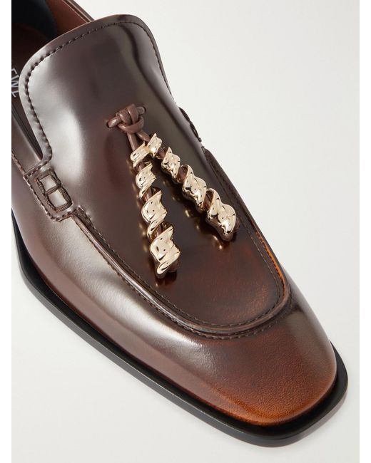 Loewe Brown Embellished Leather Loafers