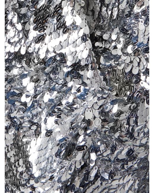 Dolce & Gabbana White Ruched Sequined Tulle Mini Dress