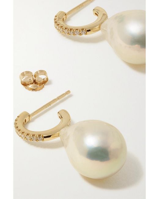 Mizuki Natural 14-Karat, Pearl And Diamond Hoop Earrings