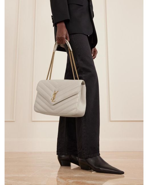 Saint Laurent Natural Loulou Große Schultertasche Aus Gestepptem Leder