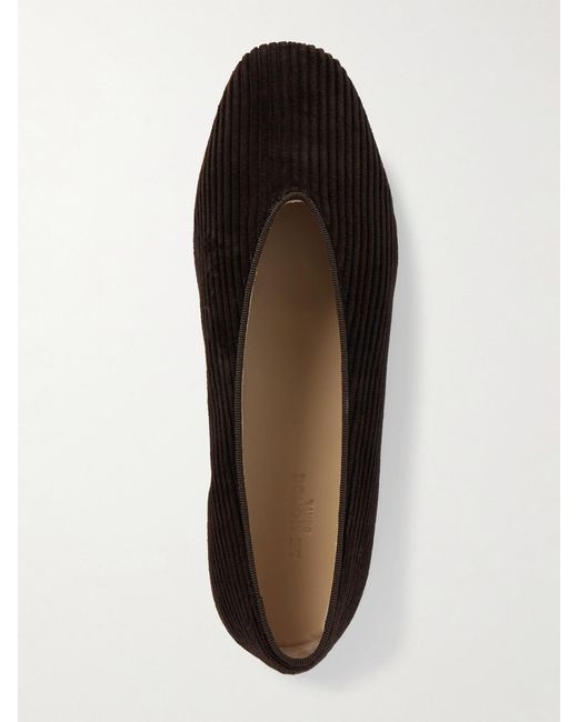 Le Monde Beryl Brown Regency Grosgrain-Trimmed Corduroy Ballet Flats