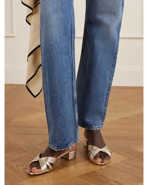 Aquazzura Natural Sundance 35 Metallic Leather Mules