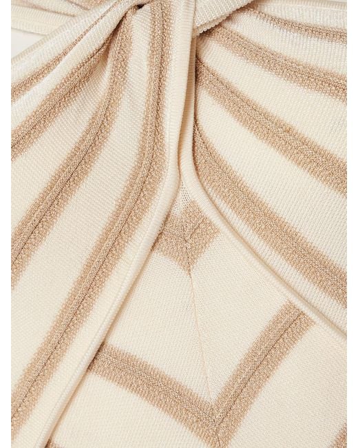 Zimmermann Natural Luna Twisted Striped Metallic Knitted Midi Dress