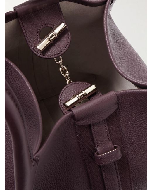 Loro Piana Purple Bale Canvas-Trimmed Textured-Leather Tote