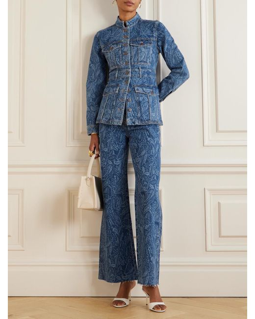 Veronica Beard Blue Taylor Paisley-Print High-Rise Wide-Leg Jeans