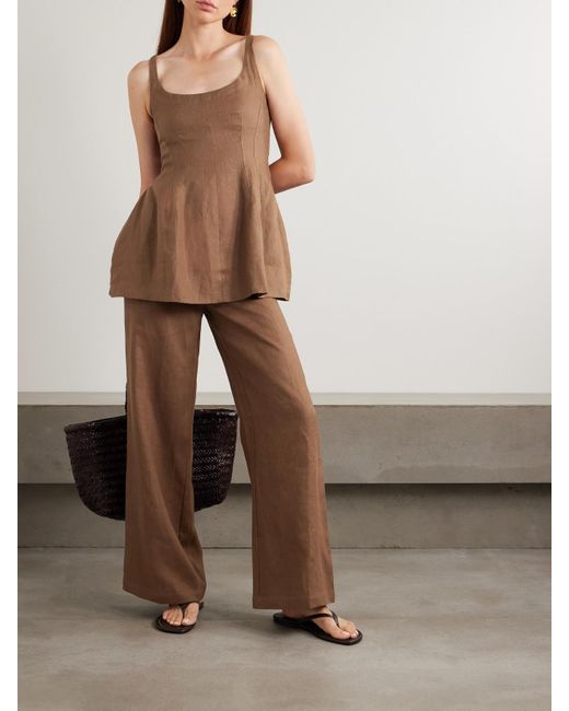 Faithfull The Brand Brown Syna Verkürzte Hose Mit Weitem Bein Aus Leinen