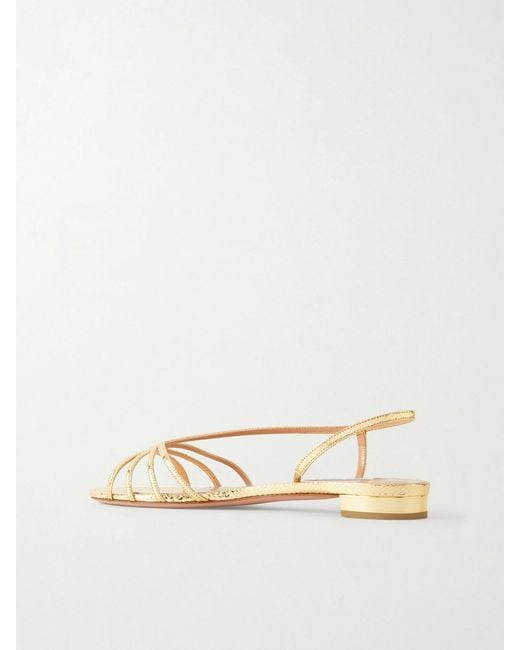 Aquazzura Natural Talk To Me Snake-Effect Metallic Leather Slingback Sandals