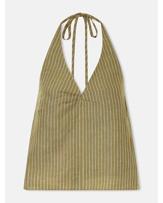 Staud Green Corso Striped Linen Halterneck Top