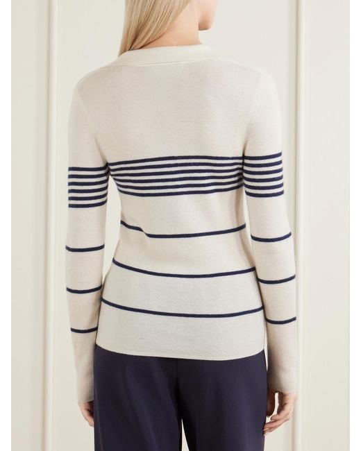 Nili Lotan Natural Lucille Striped Cashmere Polo Sweater