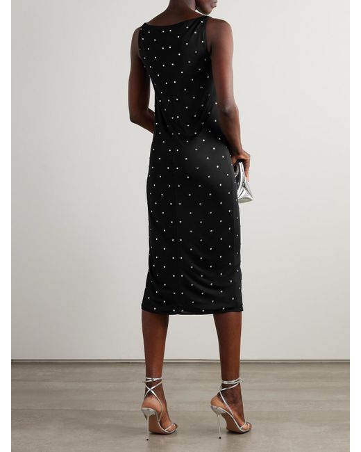 Versace Black Embellished Draped Jersey Midi Dress