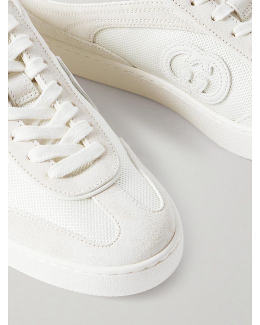 Gucci Natural Leather-Trimmed Suede And Mesh Sneakers