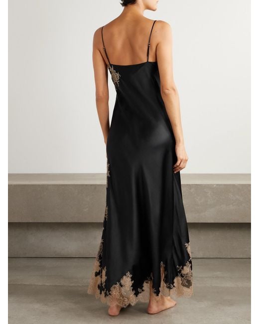 Carine Gilson Black Lace-Trimmed Silk-Satin Nightdress