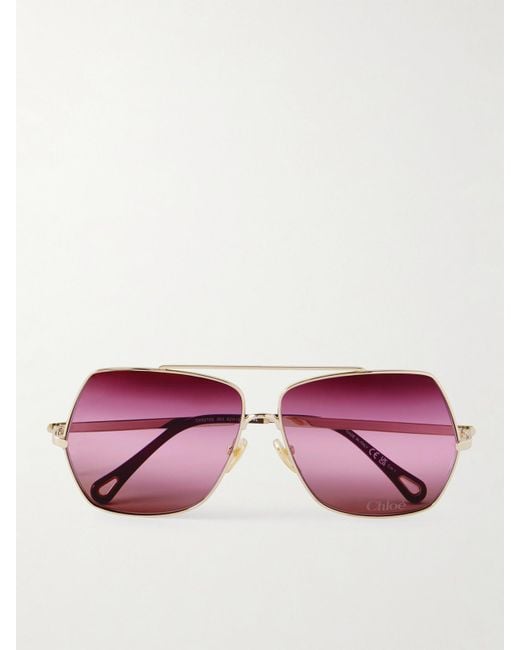 Chloé Pink Oversized Aviator-Style-Tone Sunglasses