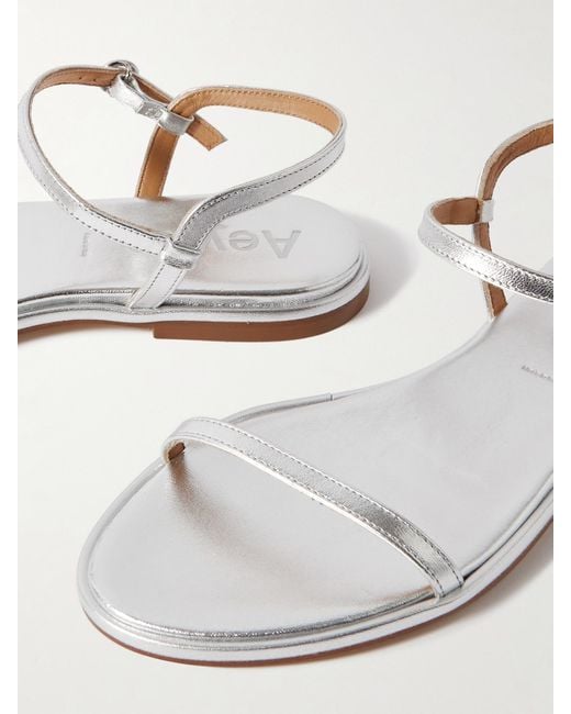 Aeyde White Nettie Metallic Leather Sandals