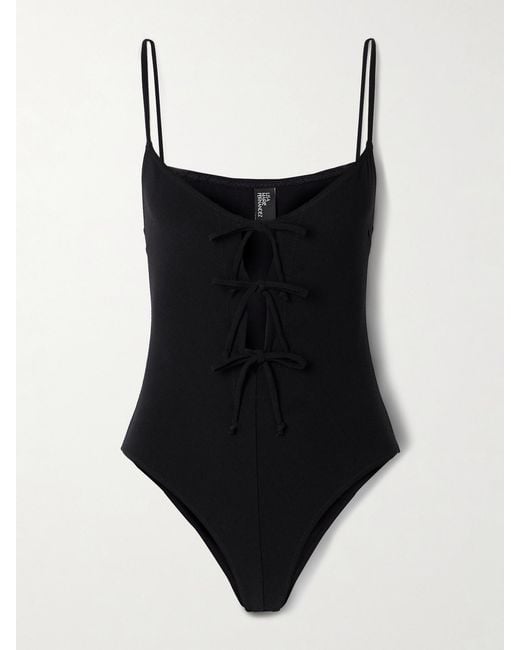 Lisa Marie Fernandez Black Tie-Detailed Crepe Swimsuit