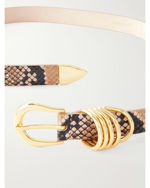 DEHANCHE Natural Hollyhock Embellished Snake-Effect Leather Belt