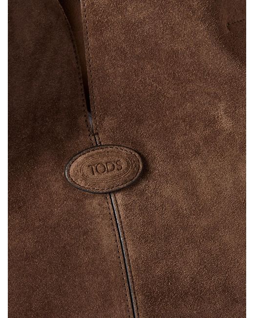 Tod's Brown Shopping Medium Leather-Trimmed Suede Tote