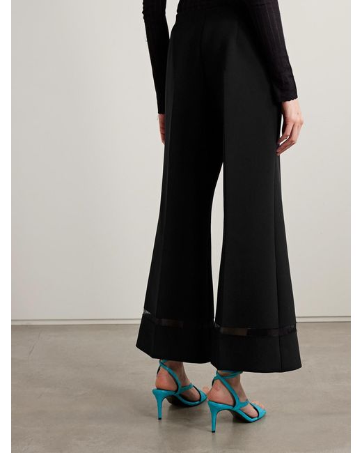 Khaite Black Wallace Organza-Trimmed Crepe Wide-Leg Pants