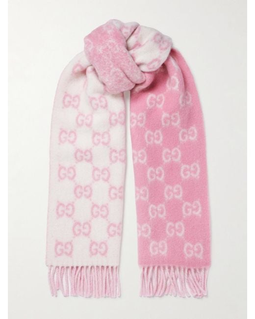 Gucci Pink Fringed Jacquard-Knit Scarf