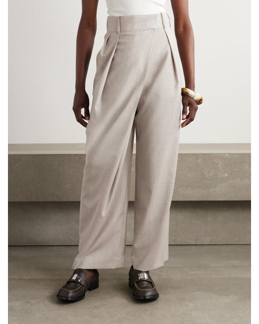 Loewe Natural Asymmetric Pleated Wool Wide-Leg Pants