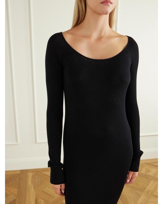 LeKasha Black Ternil Ribbed Cashmere Maxi Dress
