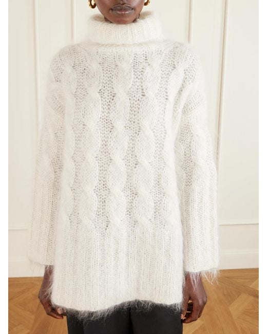 Joseph White Fortin Cable-Knit Mohair-Blend Sweater Turtleneck Sweater