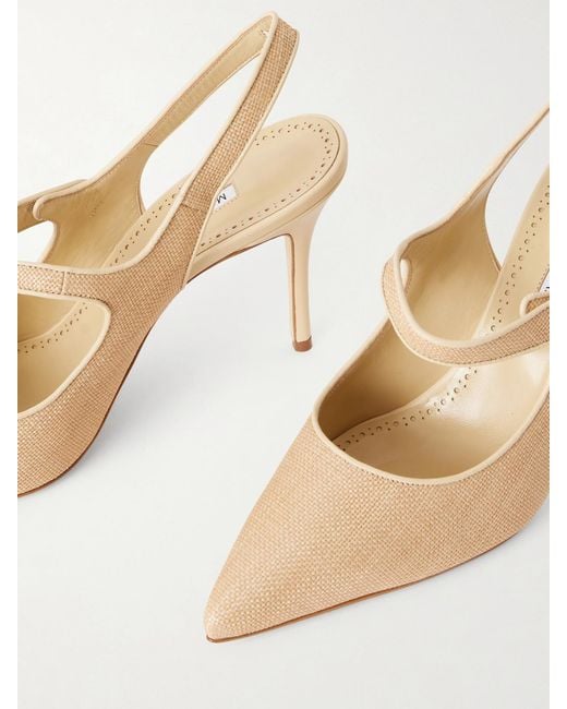 Manolo Blahnik Natural Campari 90 Suede Slingback Pumps