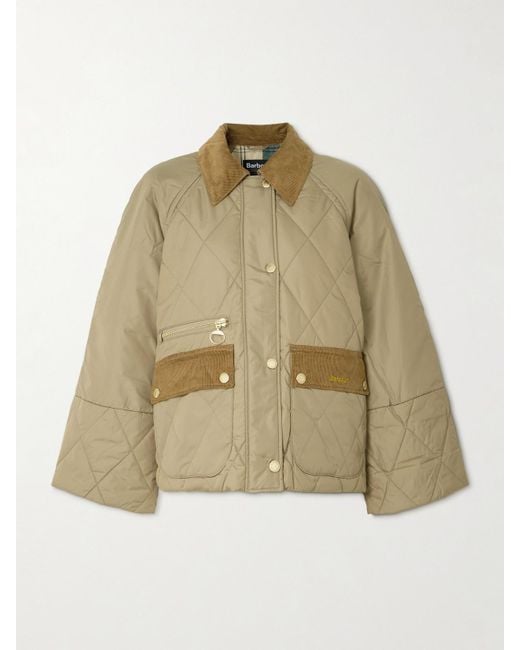 Veste Raccourcie En Tissu Technique Matelassé À Finitions En Velours Côtelé Martha Barbour en coloris Natural