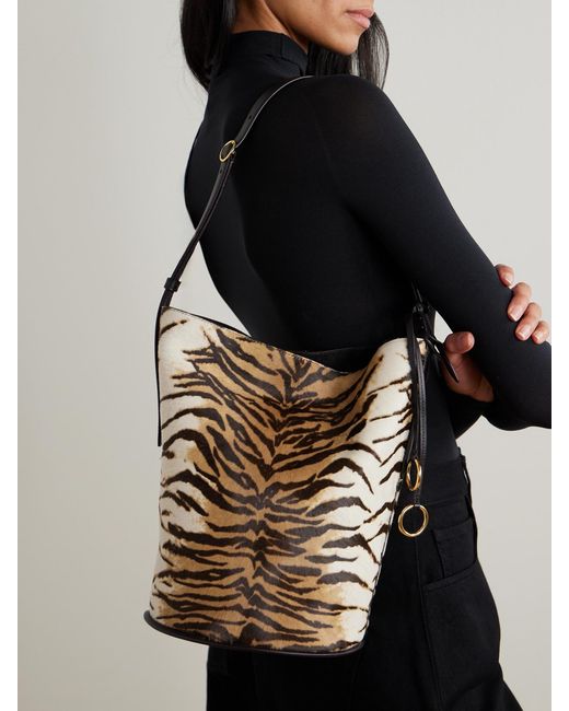 Alaïa White Hip Small Leather-Trimmed Tiger-Print Calf Hair Tote