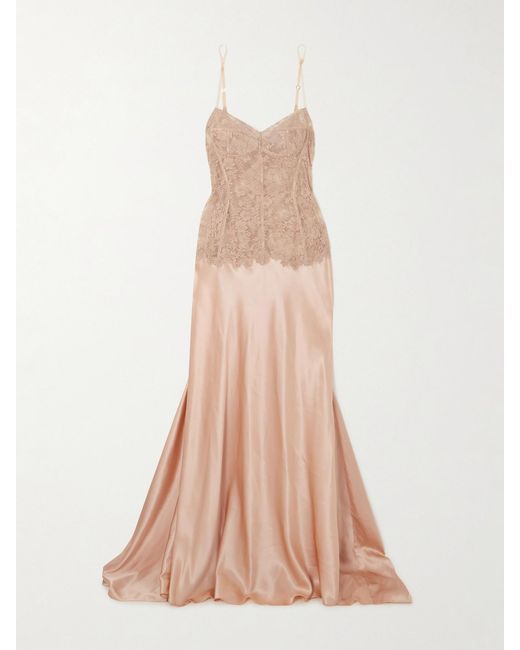 Rosamosario Pink Classic Love Lace And Silk-Satin Nightdress
