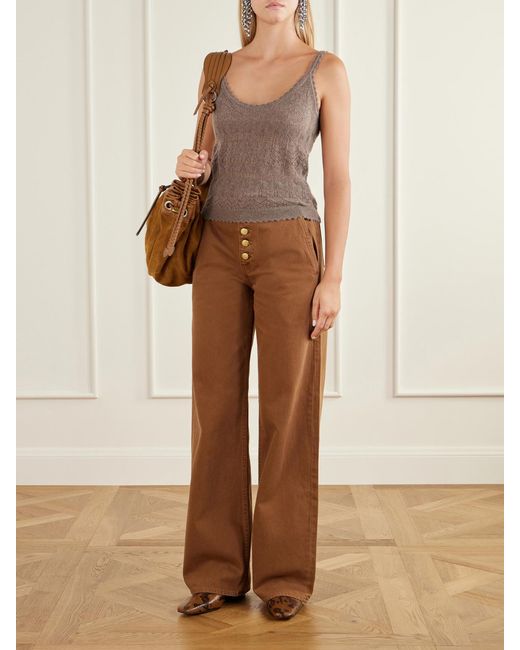 Ulla Johnson Brown Brielle Scalloped Pointelle-Knit Cashmere Tank