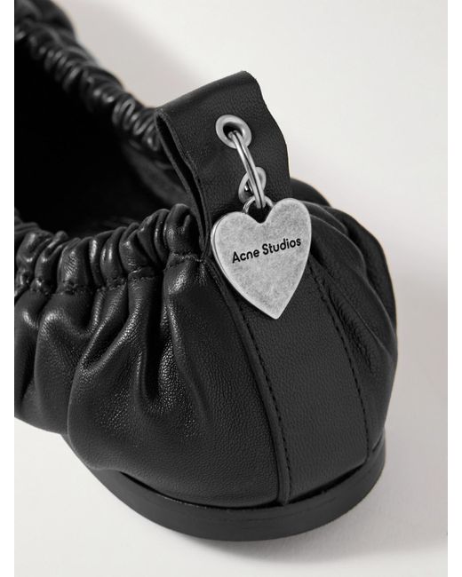 Acne Black Net Sustain Ruched Leather Ballet Flats
