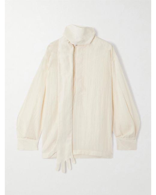 Jean Paul Gaultier White The Glove Scarf-Detailed Lyocell-Blend Poplin Blouse