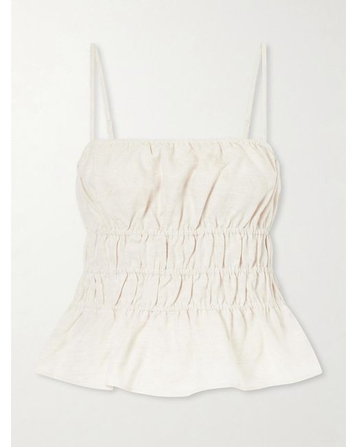 Staud Natural Ayla Ruffled Linen Tank