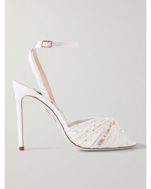 Aquazzura Natural Slow Kisses 105 Chiffon-Trimmed Grosgrain Sandals