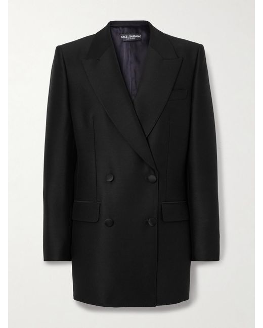 Dolce & Gabbana Black Doppelreihiger Blazer Aus Satin Aus Einer Woll-Seidenmischung