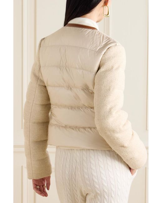 Moncler Natural Serinde Leather-Trimmed Quilted Wool-Blend Bouclé Down Jacket